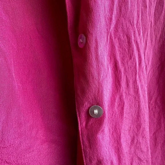 Vintage 100% silk Fuchsia Button-Down Shirt - Picture 3 of 3